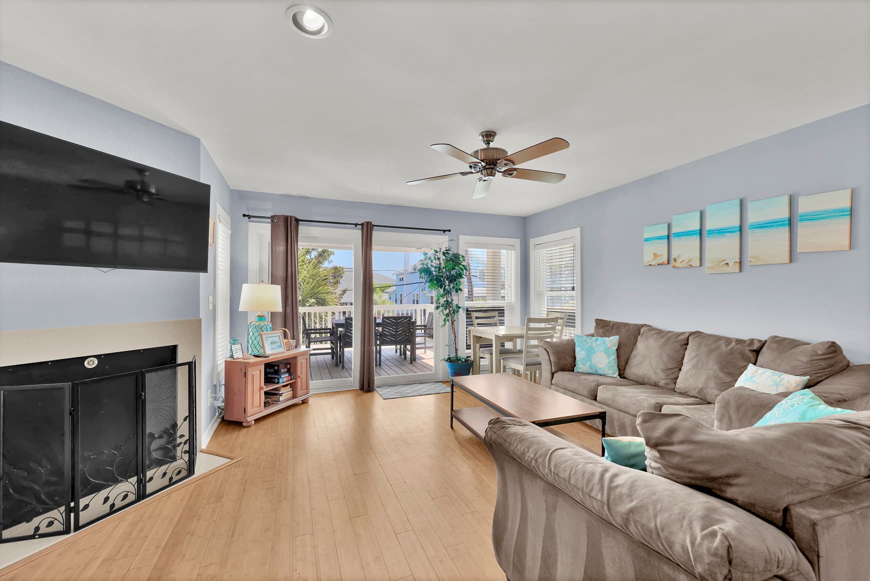 Living room with large deck