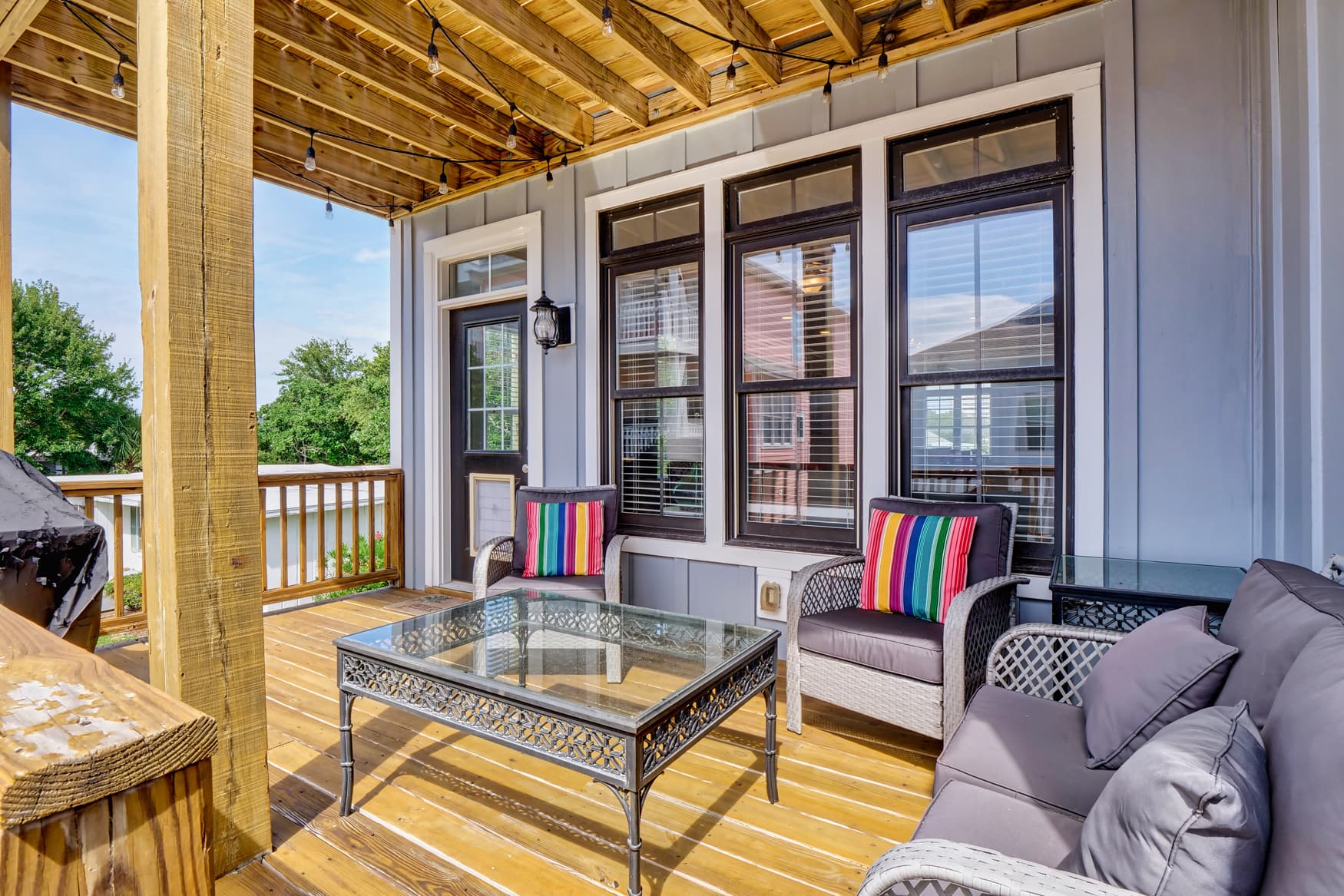Relax on this inviting back deck with your morning coffee