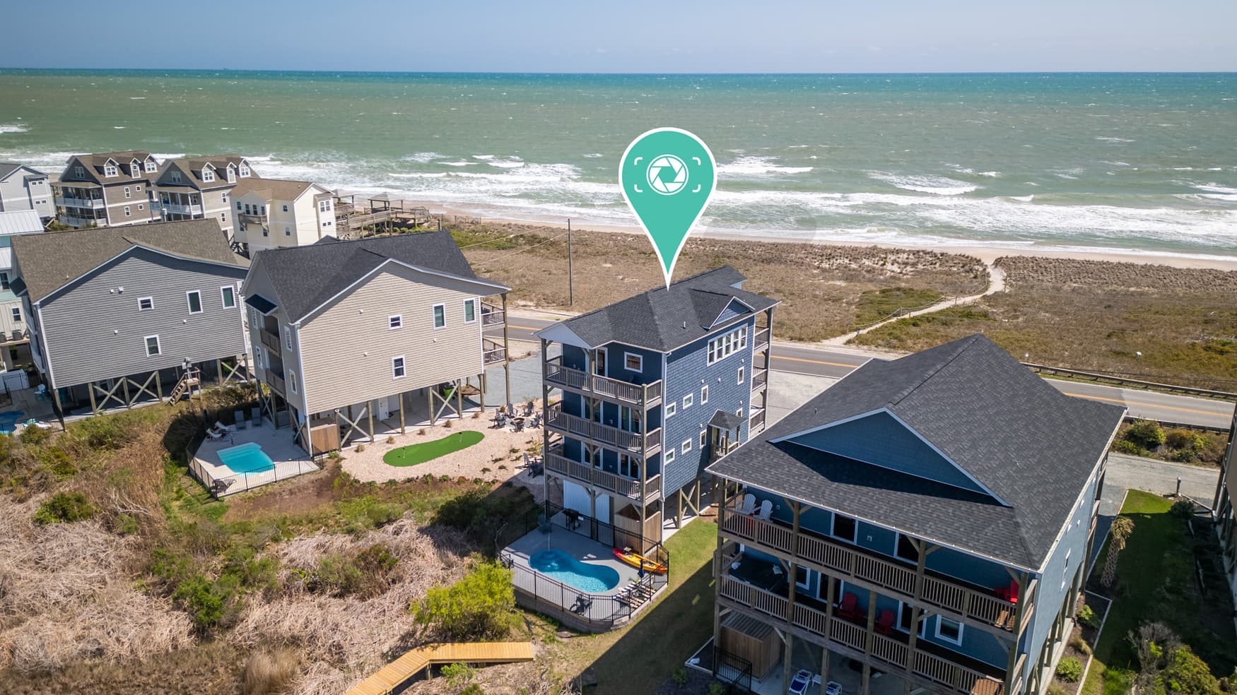 Beach access directly across the street with solar lighted path