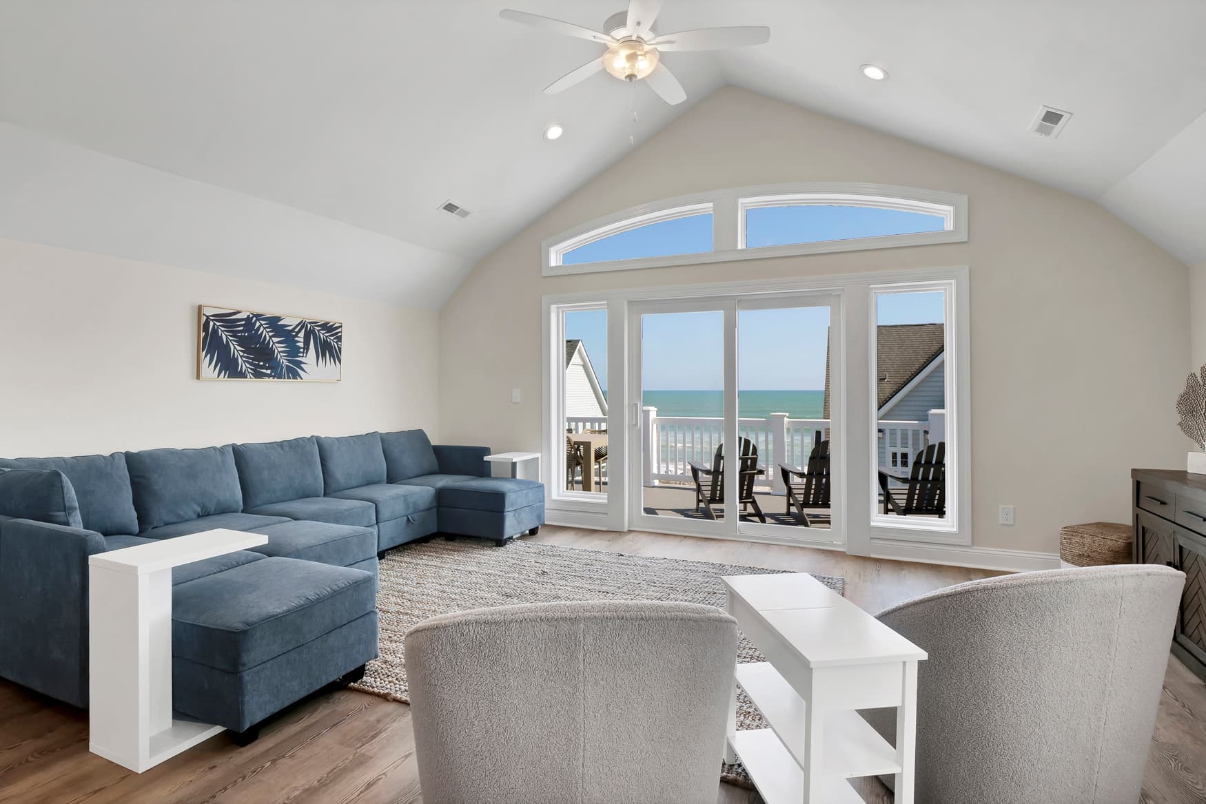 Spacious, open living room to gather for movie time.