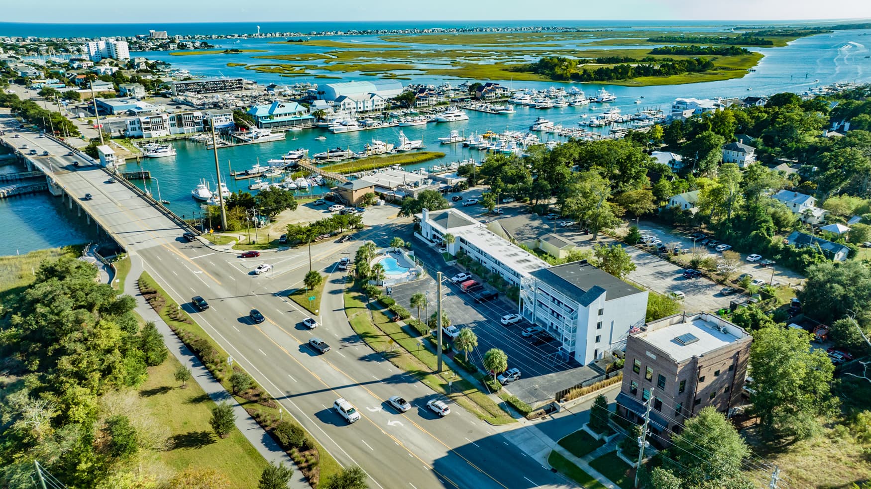 Nestled near the marinas