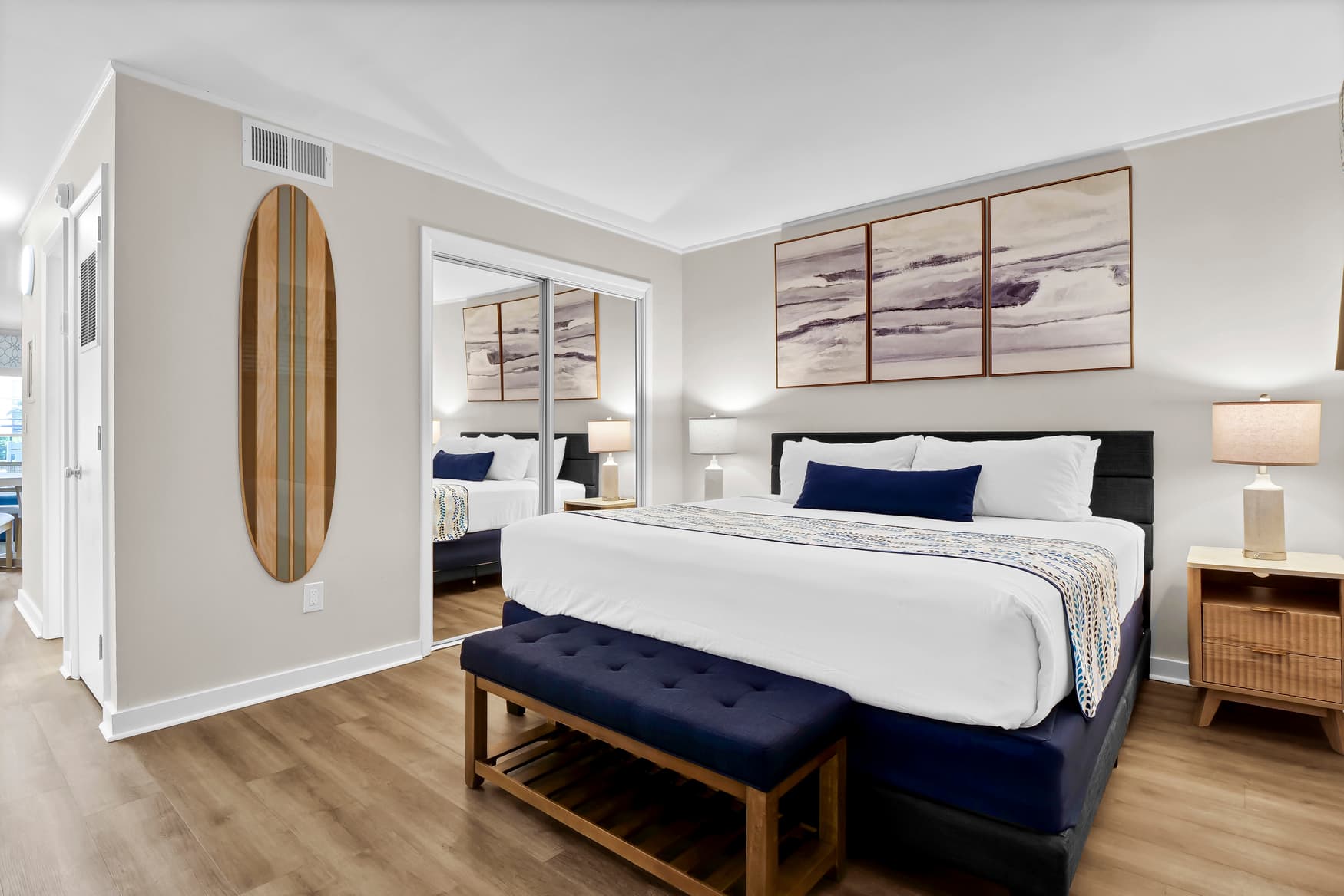Newly remodeled unit! King sized bed with usb and usb c ports at each touch lamp.