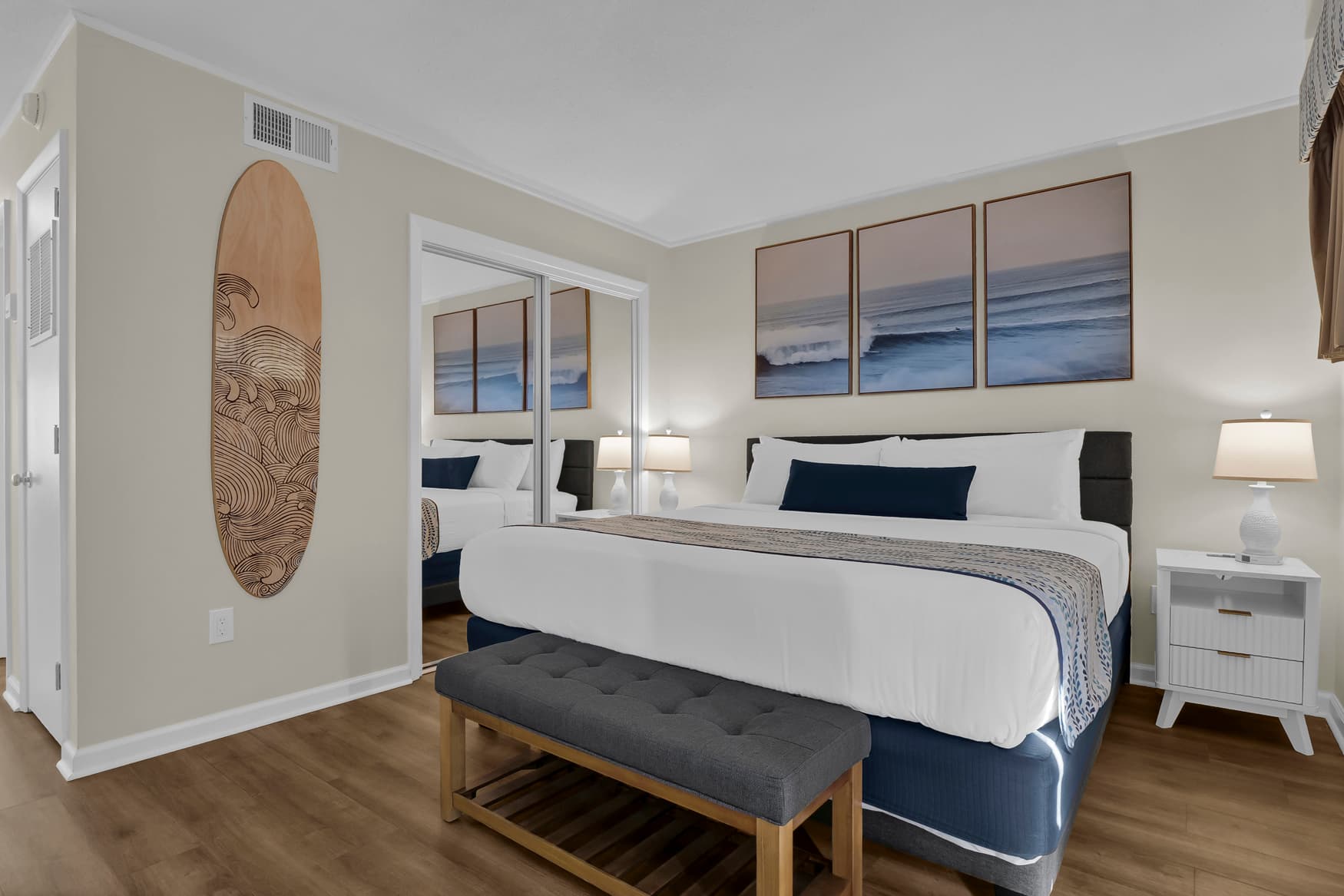 Newly remodeled unit! King sized bed with usb and usb c ports at each touch lamp.