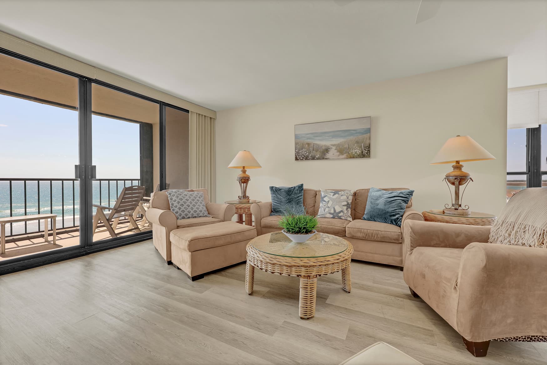 Living room with stunning ocean views and smart TV