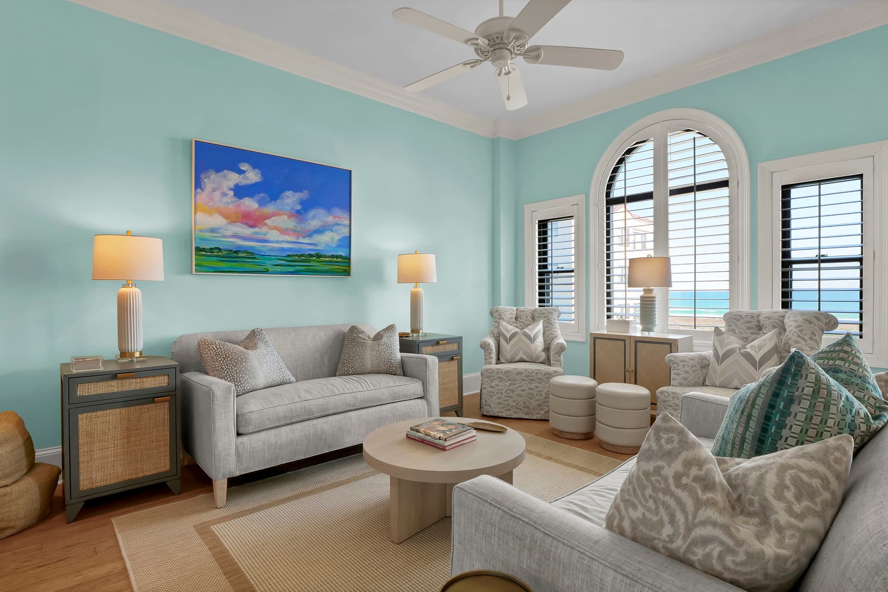 Open living room with ocean views.
