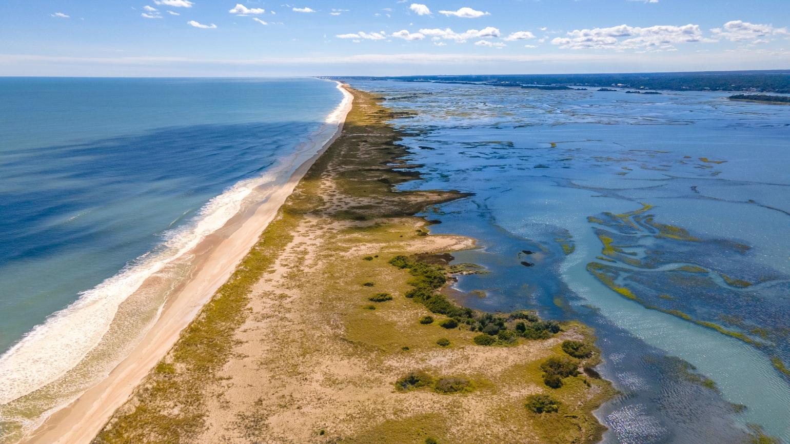 Aerial view of an unspoiled barrier island